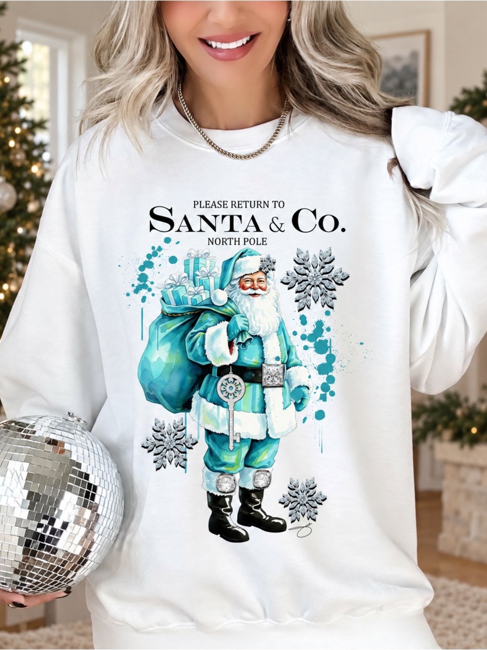 Please Return to Santa & Co Christmas Sweatshirt White Unisex NWT